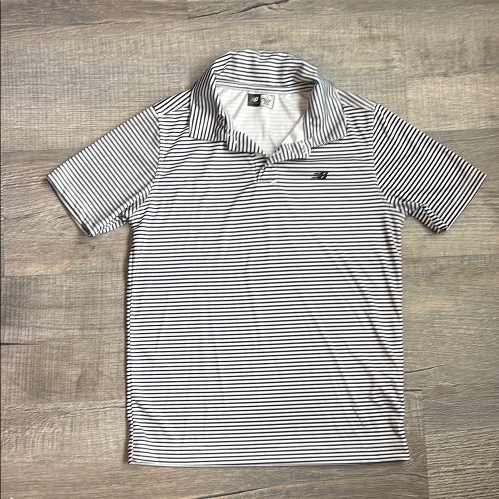 New Balance Black and White Striped Polo